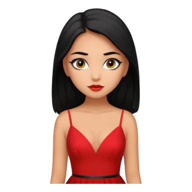 Chica con delineado con vestido rojo escotado en la espalda y pelo semi largo negro  sticker