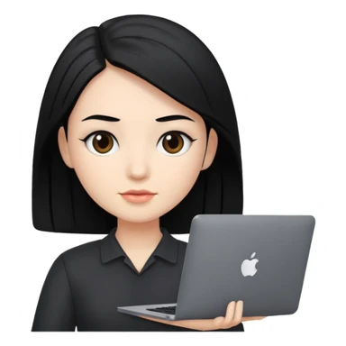 A marketer with a black macbook with black hair sticker