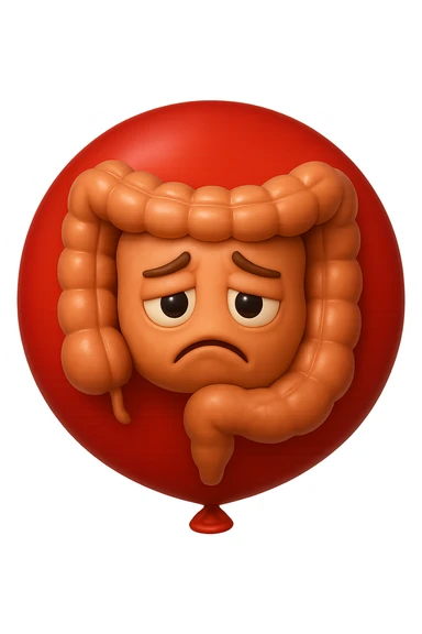 EMOJI STILE IPHONE 3D DI INTESTINO 3D CON ESPRESSIONE TRISTE  IN VOLTO CHIUSO IN UN PALLONCINO ROSSO, FAGLI ANCHE LA PARTE BIANCA DEGLI OCCHI, NON SOLO LA PUPILLA sticker