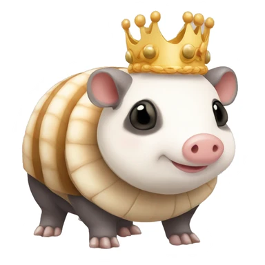 Beige and white piebald chubby round armadillo pig panda centipede armadillo wearing a crown sticker