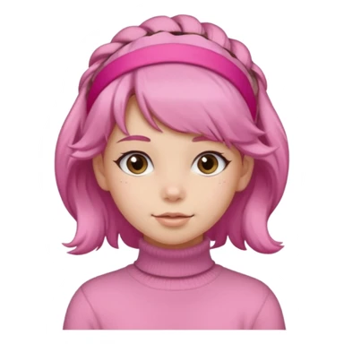brown fluffy haired girl with pink turtleneck sweater and pink hair band sticker