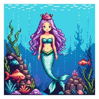Dark brown skin mermaid princess with crown and shimmering tail in underwater kingdom sticker