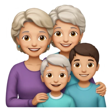 two kids (1 boy and 1 girl) with their mother and grand mother smiling sticker