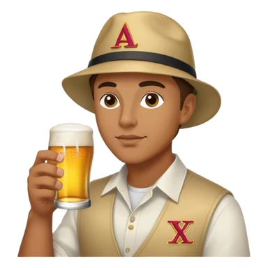 Guy drinking beer and being frat with fitted hat and delta chi letters sticker