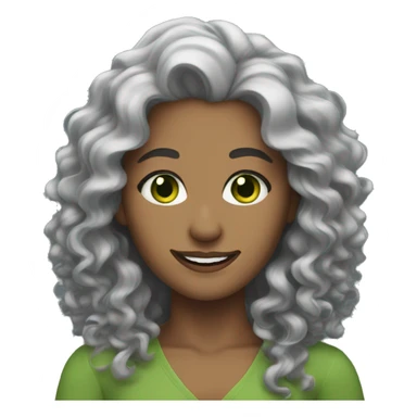 woman green eyes long, curly grey hair smiling sticker