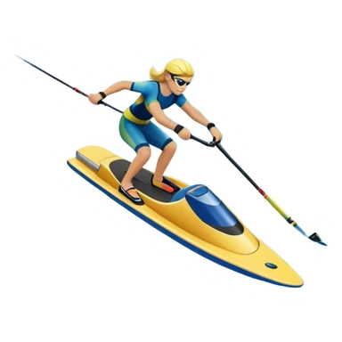 An icon showing water skis on the surface of the water, with the skis cutting through the waves, and a distant boat in the background creating a wake. The design highlights the smooth, dynamic motion of water skiing. Transparent background emphasizes the thrill of the sport sticker