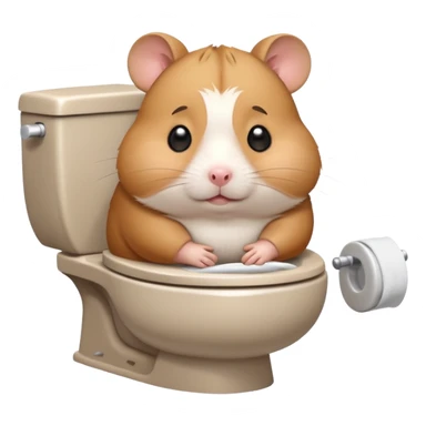Cute chubby cartoon-style hamster sitting on toilet looking as if he had an accident, sticker-style illustration sticker