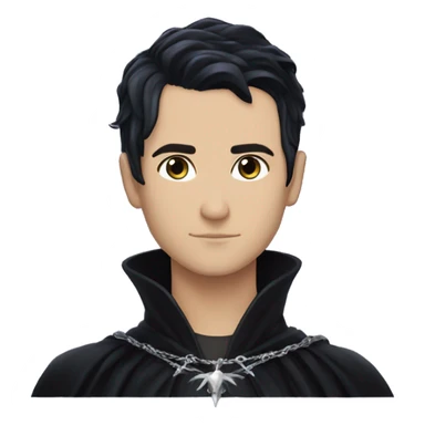 Rhysand has straight short blue-black hair, like a raven's feathers and violet/purple eyes, he wears a black cloak and a black and silver crown sticker
