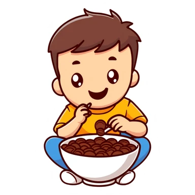 kid eating a bowl of chocolate cereal sticker