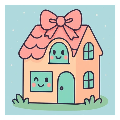 a pastel house with a bow, soft colors, cute and gentle style sticker