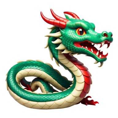 Cinematic Comical Chinese Serpent Dragon Portrait Emoji, Head tilted dramatically with an exaggeratedly amused expression, featuring a sleek, serpentine form adorned in luminous jade and vermilion scales interlaced with playful cloud and water accents; rendered with vibrant, lifelike textures and dynamic natural shadows, high shine, playful yet wise, styled with an air of cheeky ancient mystique, soft glowing outline, capturing the essence of a spirited and humorously enigmatic celestial dragon that looks ready to spiral into legendary lore! sticker