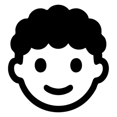curly hair boy's face, black and white, realistic stamp effect, solid filled icon style sticker