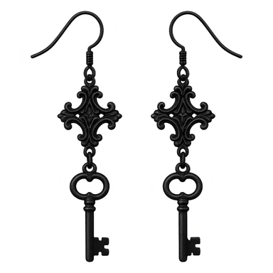 goth earrings, black key, vintage gothic, mysterious sticker