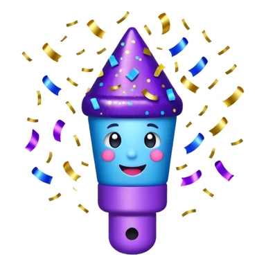Emoji with glowing confetti popper, purple and blue colors emitting confetti and glitter, creating a bright festive atmosphere sticker