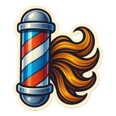 barbershop pole with flowing hair, retro sticker style sticker