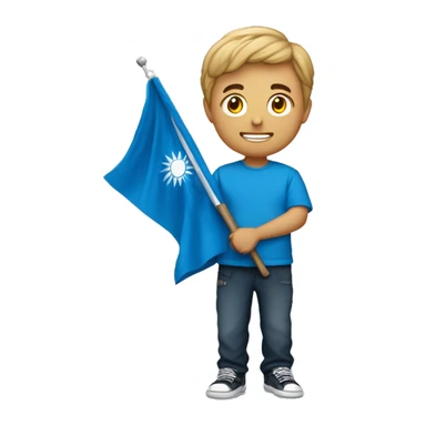 Un humain jeune qui porte un tee-shirt bleue avec écrit nz dessus qui tient un drapeau bleu avec écrit nz dessus qu'il soye heureux et des étoiles autour de lui sticker