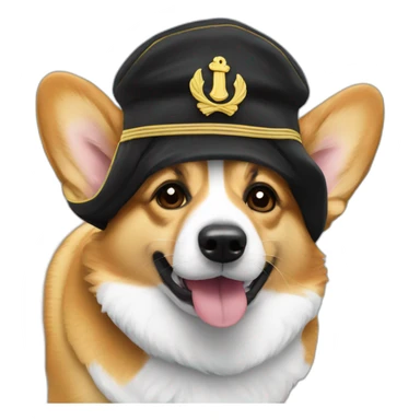 Corgi negro con gorro de capitan sticker