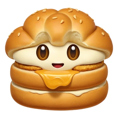 single vetkoek with a bite taken out, showing soft interior, golden brown emoji sticker