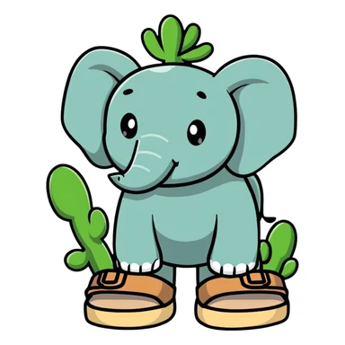 Larili Larila, cactus-textured elephant with large Birkenstock sandals sticker