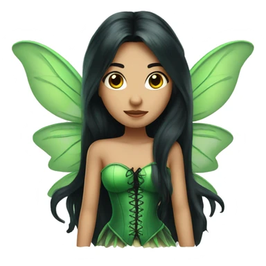 Fairy with long black hair green wings and green corset sticker