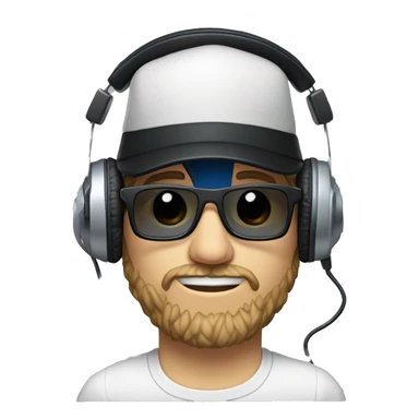 scruff white man in a backwards baseball black hat and rectangle glasses wearing headphones with microphone -  blue eyes sticker