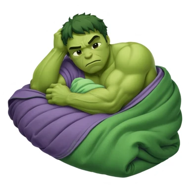 Incredible hulk curled up like a cat sleeping lying down in bed under blanket eyes closed sticker