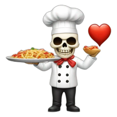 skull chef blowing a kiss heart sticker