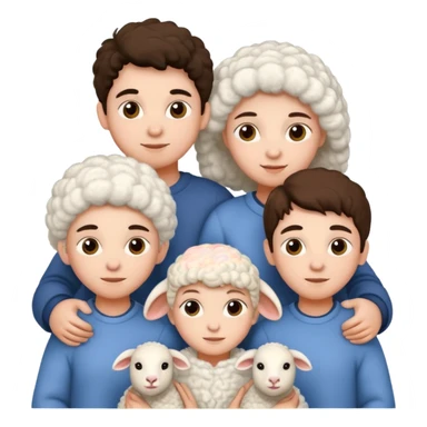 3 girls white and 2 boys withe and a sheep sticker