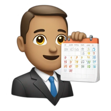 a man in a suit holding a calendar sticker
