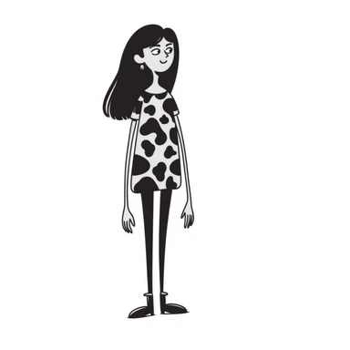 A stylized tall woman with exaggerated long arms and legs, and a face with sharp angular features sticker