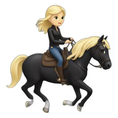 Blonde girl ride with black horse sticker