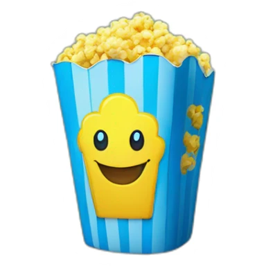 yellow and blue popcorn bucket with cafofo written on it sticker
