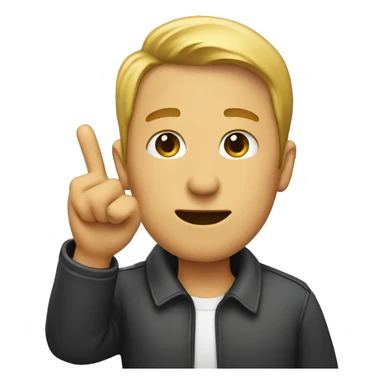 man pointing right at his ear sticker