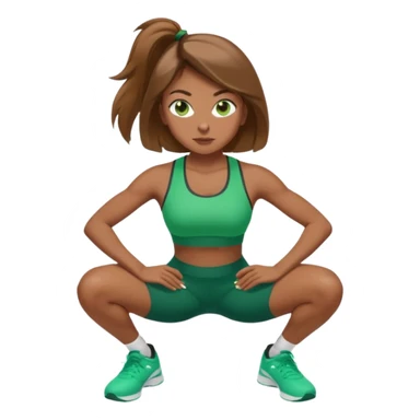 Beautiful woman with light brown shoulder length hair popping a squat without any weights. Make her with a little lighter, brown hair and green eyes sticker