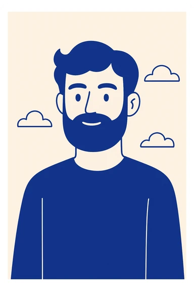 portrait of a blue wavy haired bearded male, clean background sticker