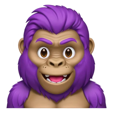 purple haired gorilla head with headrest, apple style emoji, no text, facing slightly right sticker