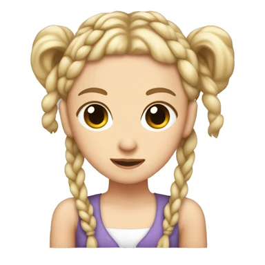 Light brain haired white girl with two braids tied together with a bow sticker