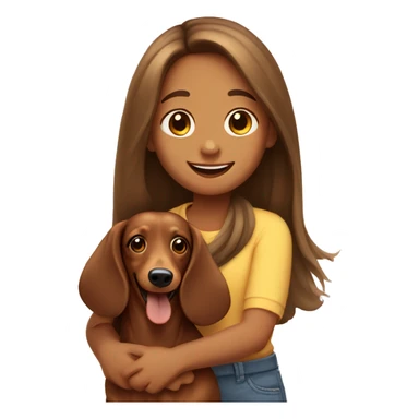 happy girl with long hair with a daschund sticker