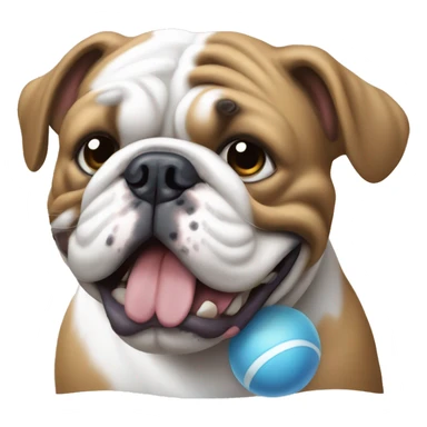 English bulldog playing with blue ball sticker