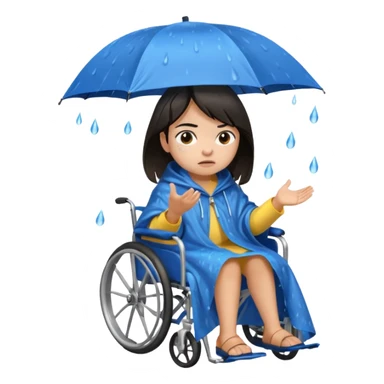 Girl with dark hair  in a wheelchair with rain poncho mad with raining  sticker