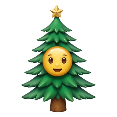 Un emoji représentant un petit sapin stylisé, sans bouche, avec deux grands yeux de biche brillants couleur cannelle. Style minimaliste, mignon et expressif, comme un sticker ou un emoji moderne. Fond parfaitement transparent, haute qualité, bien centré. sticker