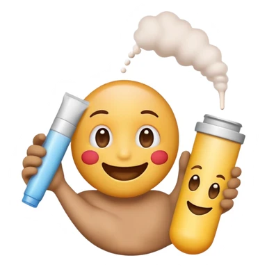 Happy emoji with powder and a tube in his hand sticker