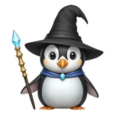 A penguin wizard with a pointy hat and a magic wand sticker
