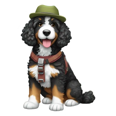 Bernedoodle dressed as hiker sticker