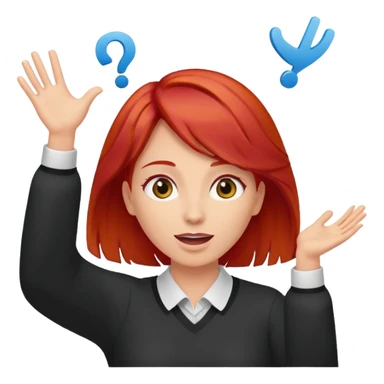lady with red hair throwing her ands in the air saying why sticker