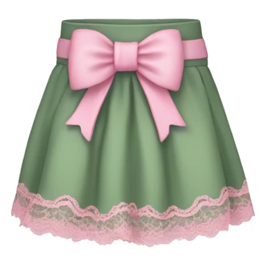 Sage green mini skirt with pink lace and bows, isolated sticker