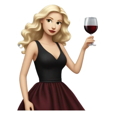 Blonde White girl in black Elegant dress with red wine, HYPER REALISTIC sticker