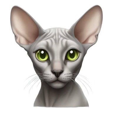 Gray sphinx cat with a black nose and light green eyes sticker