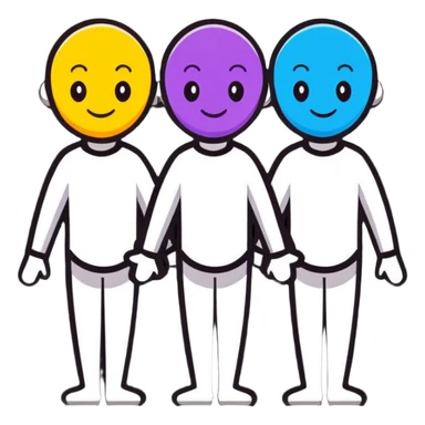 Three smiling characters standing together with complementary personality traits symbolized by different colored auras that blend harmoniously sticker