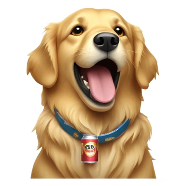 Golden retriever with a beer sticker